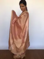 Rose Gold Pure Tissue Silk Saree with Jacquard Zari Border - Image 2