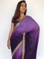 Ombre Purple Georgette Sequin Saree with Hand Embroidered Border - Image 5