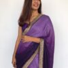 Ombre Purple Georgette Sequin Saree with Hand Embroidered Border