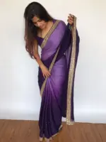 Ombre Purple Georgette Sequin Saree with Hand Embroidered Border - Image 6