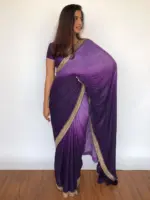 Ombre Purple Georgette Sequin Saree with Hand Embroidered Border - Image 2