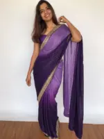 Ombre Purple Georgette Sequin Saree with Hand Embroidered Border - Image 3
