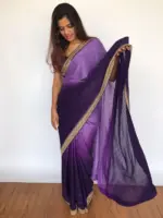 Ombre Purple Georgette Sequin Saree with Hand Embroidered Border - Image 4