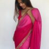 Ombre Pink Georgette Sequin Saree with Hand Embroidery Border