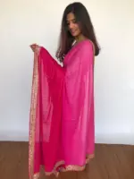 Ombre Pink Georgette Sequin Saree with Hand Embroidery Border - Image 2