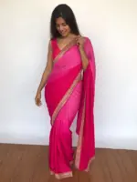 Ombre Pink Georgette Sequin Saree with Hand Embroidery Border - Image 4