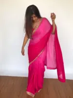 Ombre Pink Georgette Sequin Saree with Hand Embroidery Border - Image 5
