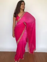 Ombre Pink Georgette Sequin Saree with Hand Embroidery Border - Image 6