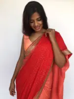 Ombre Peach Georgette Sequin Saree with Hand Embroidery Border
