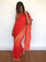 Ombre Peach Georgette Sequin Saree with Hand Embroidery Border - Image 5