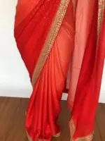 Ombre Peach Georgette Sequin Saree with Hand Embroidery Border - Image 4