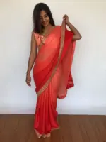 Ombre Peach Georgette Sequin Saree with Hand Embroidery Border - Image 3