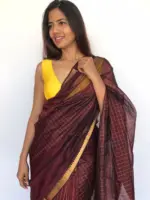 Coffee Brown Mangalagiri Silk Saree Handwoven in Gold Zari Checks - Image 4