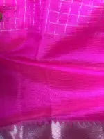 Candy Pink Mangalagiri Silk Saree Handwoven in Silver Zari Checks - Image 6