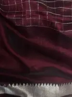 Coffee Brown Mangalagiri Silk Saree Handwoven in Silver Zari Checks - Image 6