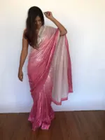 Ombre Pink Georgette Sequin Saree - Image 6