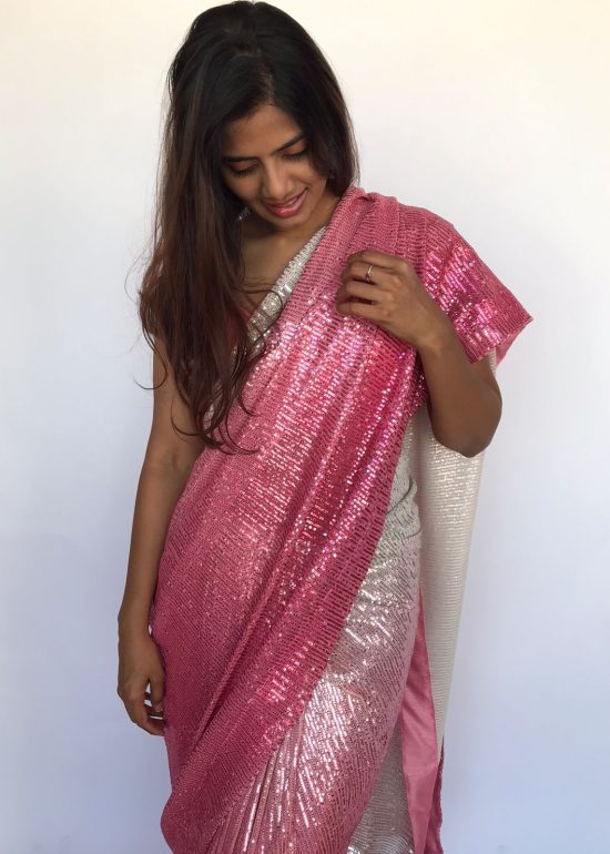 Ombre Pink Georgette Sequin Saree