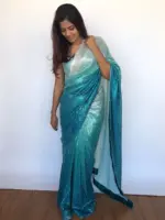 Ombre Blue Georgette Sequin Saree - Image 6