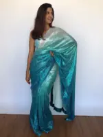 Ombre Blue Georgette Sequin Saree - Image 5