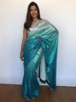 Ombre Blue Georgette Sequin Saree - Image 3