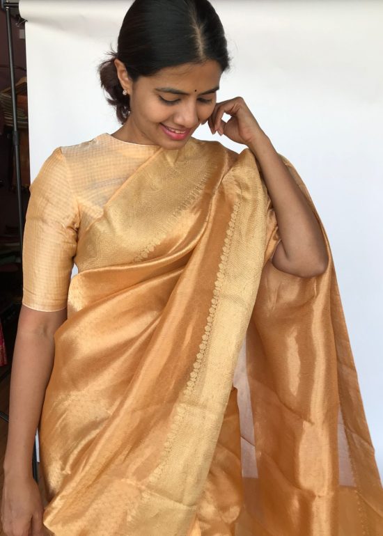 Pure Peach Tissue Silk Saree with Tanchui Weaves