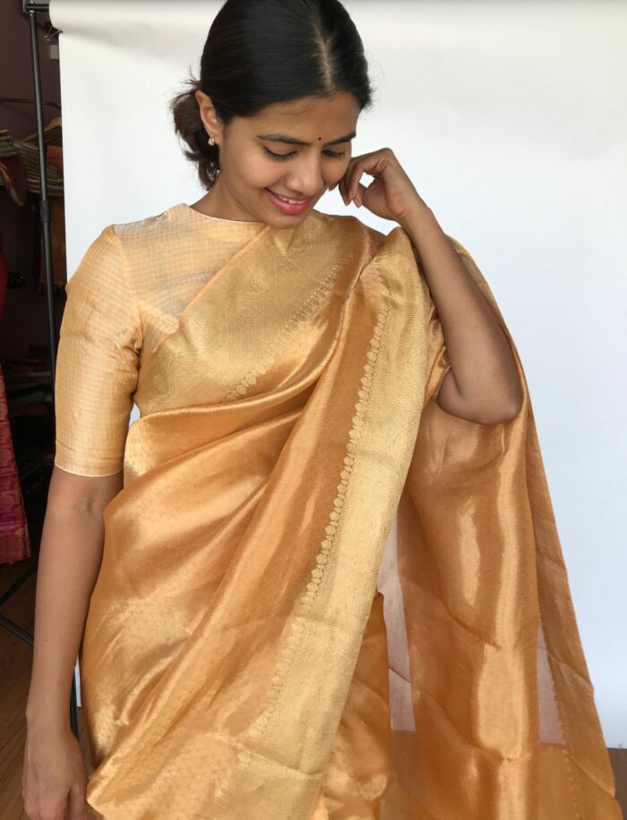 Pure Peach Tissue Silk Saree with Tanchui Weaves