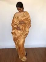 Pure Peach Tissue Silk Saree with Tanchui Weaves - Image 4