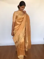 Pure Peach Tissue Silk Saree with Tanchui Weaves - Image 7