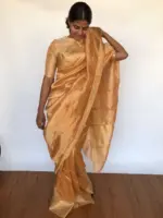 Pure Peach Tissue Silk Saree with Tanchui Weaves - Image 6