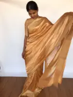 Pure Peach Tissue Silk Saree with Tanchui Weaves - Image 5