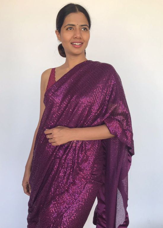 Magenta Sequin Georgette Saree