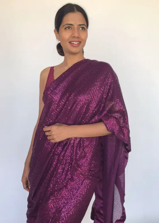 Magenta Sequin Georgette Saree