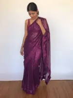 Magenta Sequin Georgette Saree - Image 4