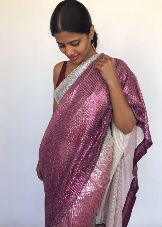 Ombre Wine Sequin Georgette Saree