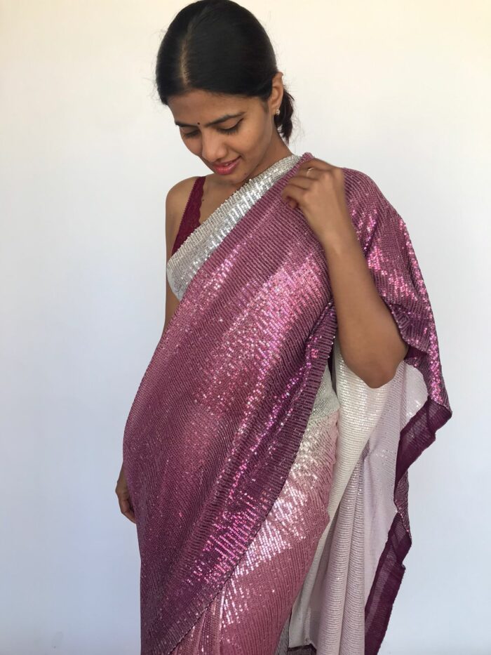 Ombre Wine Sequin Georgette Saree