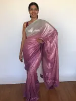 Ombre Wine Sequin Georgette Saree - Image 4