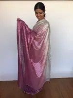 Ombre Wine Sequin Georgette Saree - Image 2