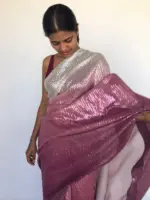 Ombre Wine Sequin Georgette Saree - Image 5