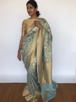 Ice Blue Banarasi Georgette with Woven Floral Weaves - Image 6