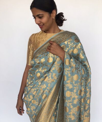 Ice Blue Banarasi Georgette with Woven Floral Weaves