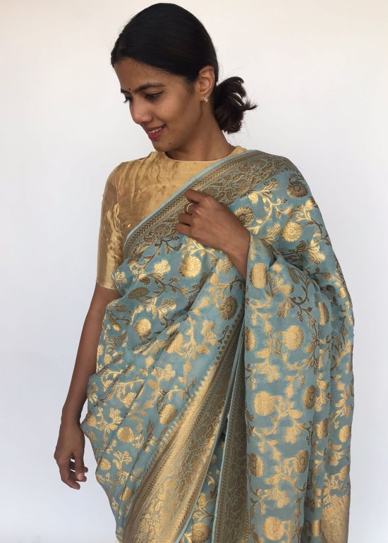 Ice Blue Banarasi Georgette with Woven Floral Weaves