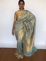 Ice Blue Banarasi Georgette with Woven Floral Weaves - Image 2