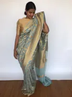 Ice Blue Banarasi Georgette with Woven Floral Weaves - Image 4