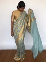 Ice Blue Banarasi Georgette with Woven Floral Weaves - Image 5