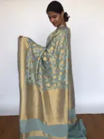Ice Blue Banarasi Georgette with Woven Floral Weaves - Image 3