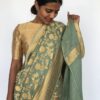 Sea Green Banarasi Georgette Saree with Woven Floral Weaves