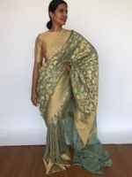 Sea Green Banarasi Georgette Saree with Woven Floral Weaves - Image 3