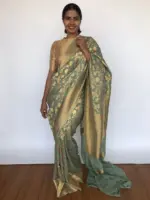 Sea Green Banarasi Georgette Saree with Woven Floral Weaves - Image 4