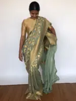 Sea Green Banarasi Georgette Saree with Woven Floral Weaves - Image 6