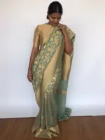Sea Green Banarasi Georgette Saree with Woven Floral Weaves - Image 5